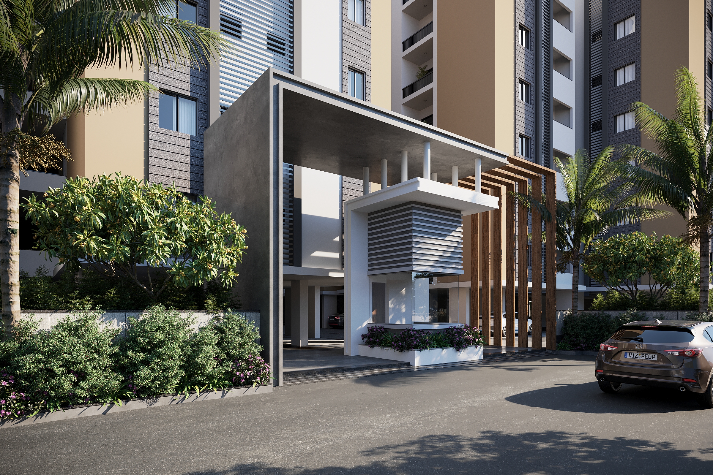Architectural rendering of the entrance at Signature Towers, Thumkunta